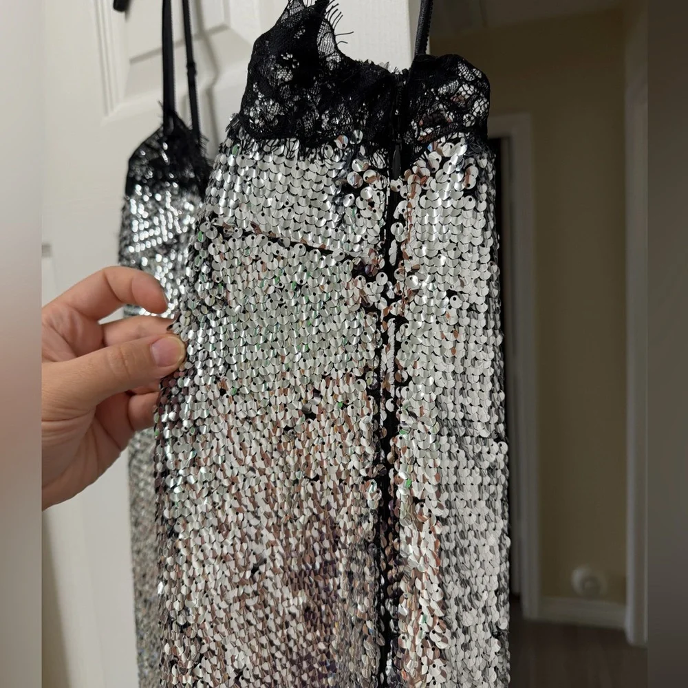 NWT Gianni Bini x Lilly Sisto Allegra Sequin Lace Trim Midi Slip Dress 8 - Picture 7 of 11